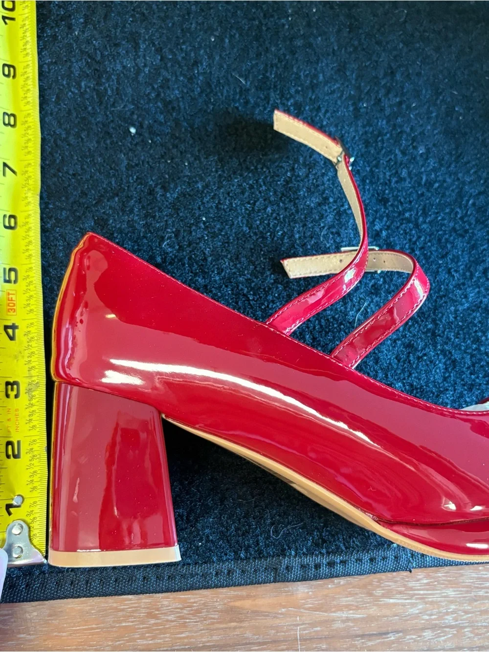 Red Patent Double Strap Mary Jane Block Heels Size 39 EU / US Women’s 8–8.5 - Picture 6 of 6